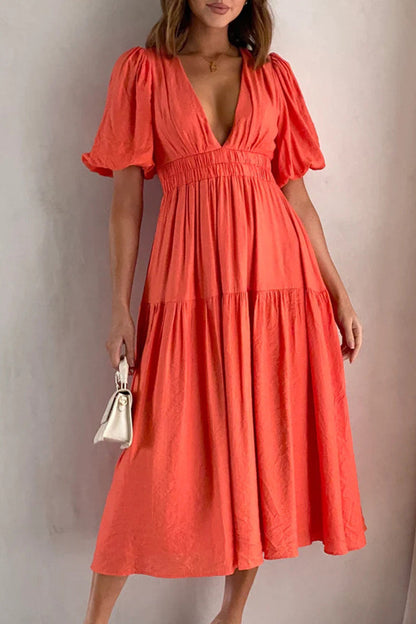 Sweet Elegant Solid Fold V Neck A Line Dresses Red