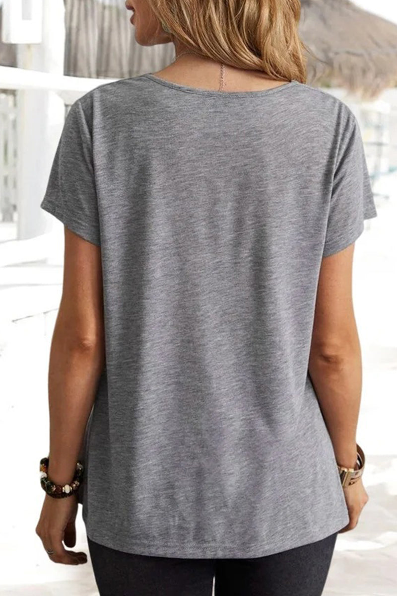 Casual Simplicity Solid Solid Color U Neck T-Shirts(5 Colors)