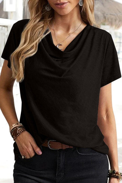 Casual Simplicity Solid Solid Color U Neck T-Shirts(5 Colors) Black