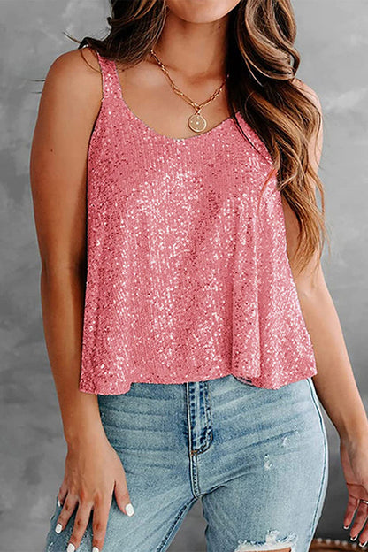 Sexy Casual Solid Sequins O Neck Tops Pink