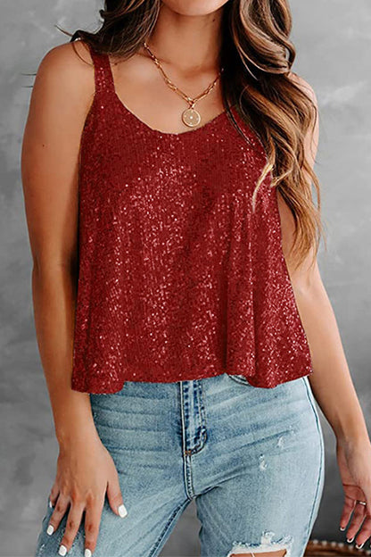 Sexy Casual Solid Sequins O Neck Tops Burgundy