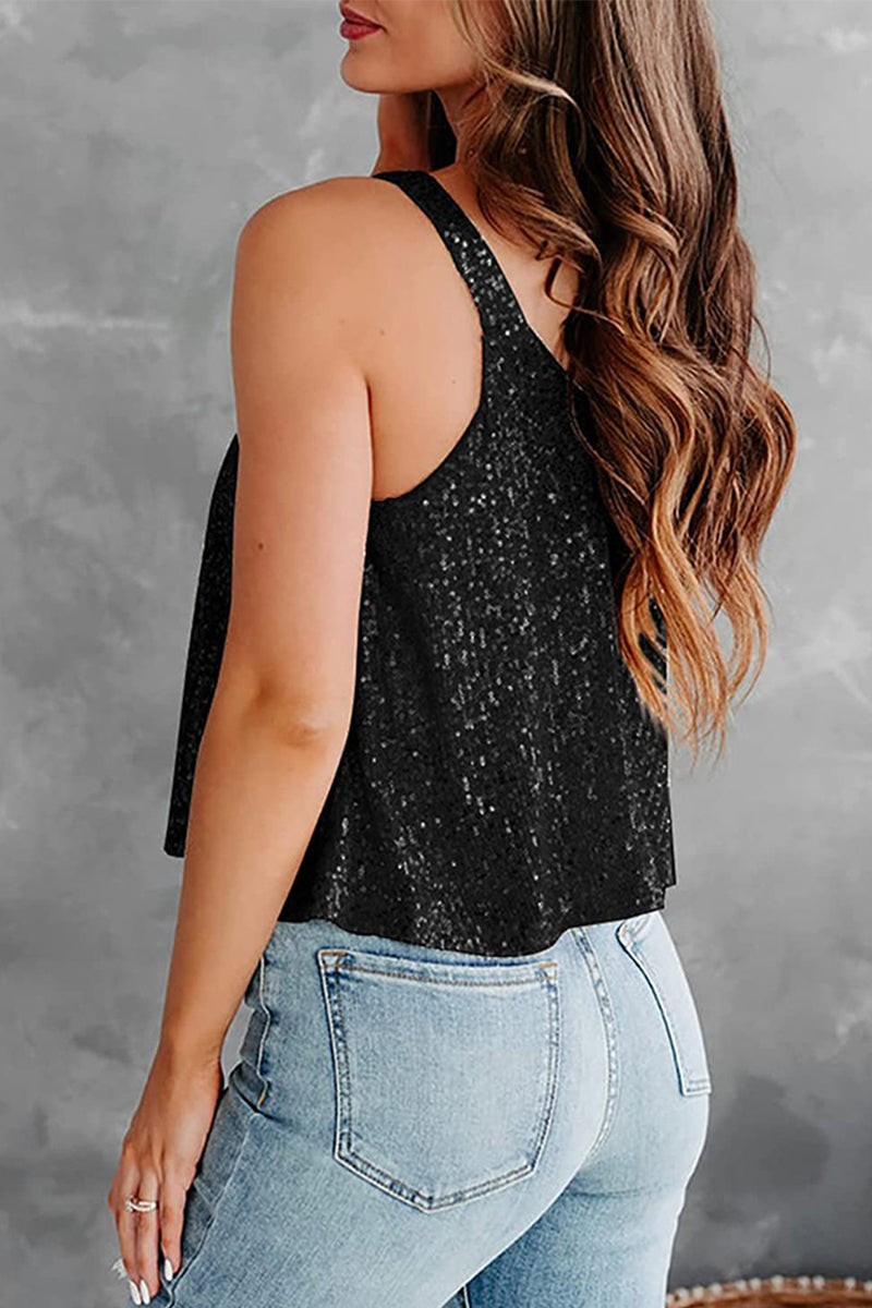 Sexy Casual Solid Sequins O Neck Tops