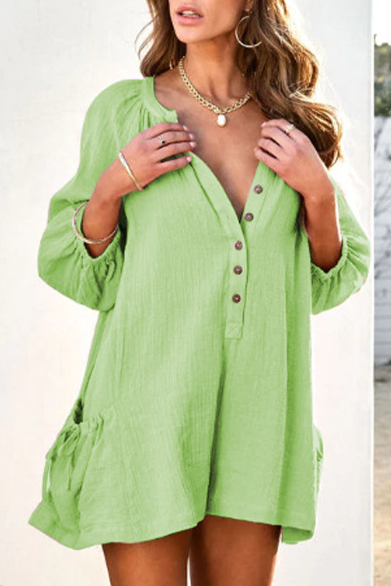 Casual Simplicity Solid Pocket V Neck Loose Jumpsuits(5 Colors) Green