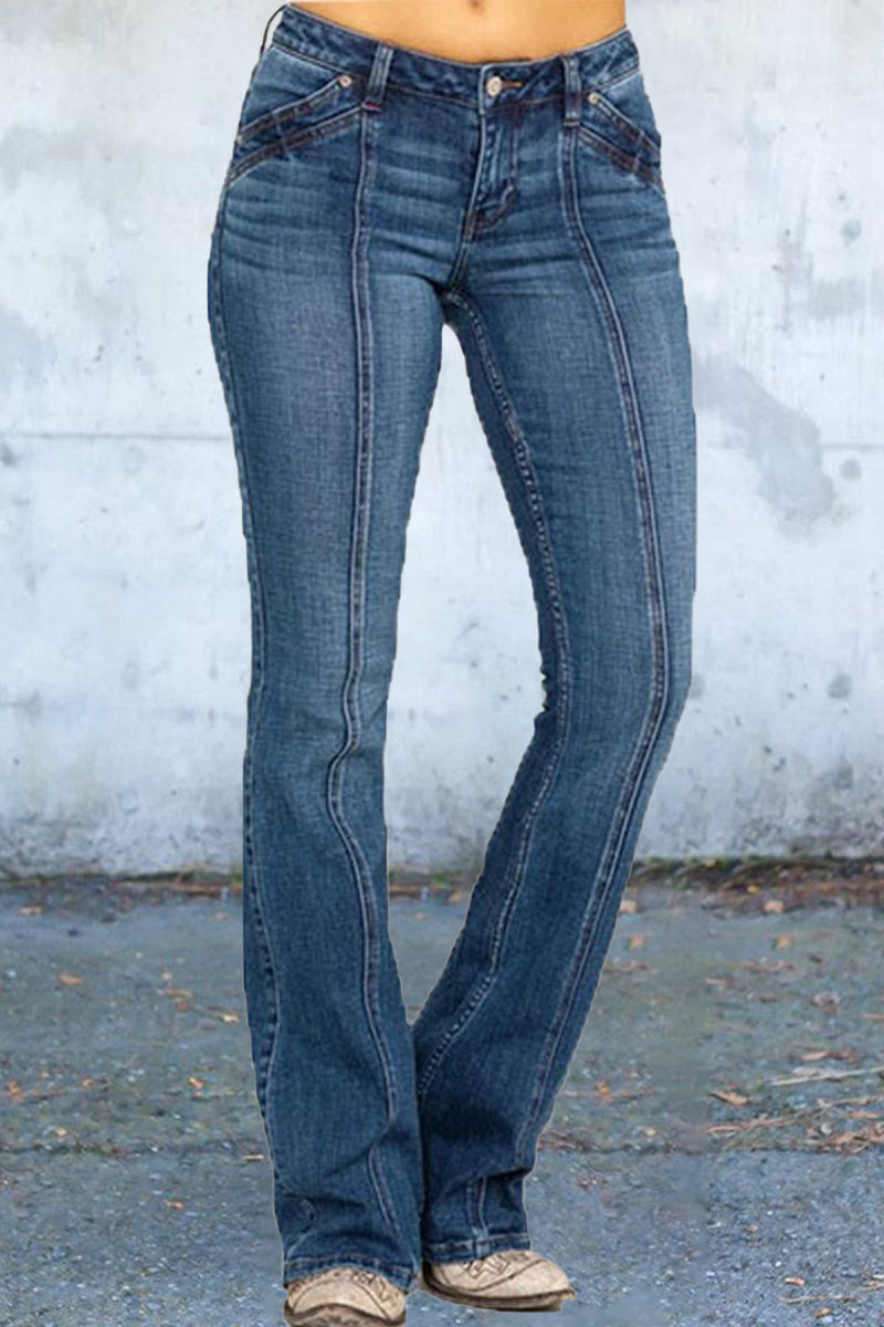 Casual Street Solid Solid Color Skinny Denim Jeans Dark Blue