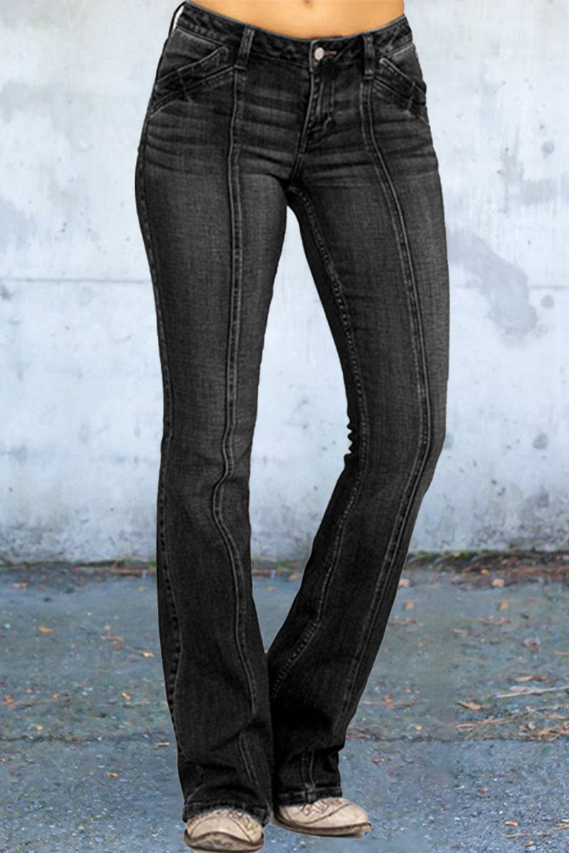 Casual Street Solid Solid Color Skinny Denim Jeans Black