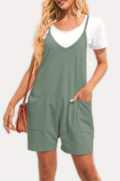 Casual Daily Solid Pocket V Neck Loose Jumpsuits(8 Colors) Green