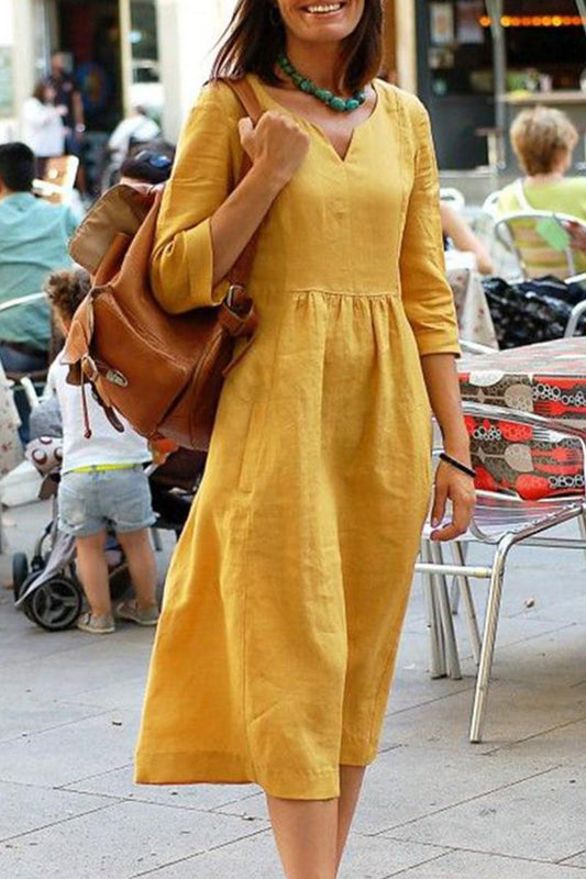 Casual Simplicity Solid Solid Color V Neck One Step Skirt Dresses Yellow