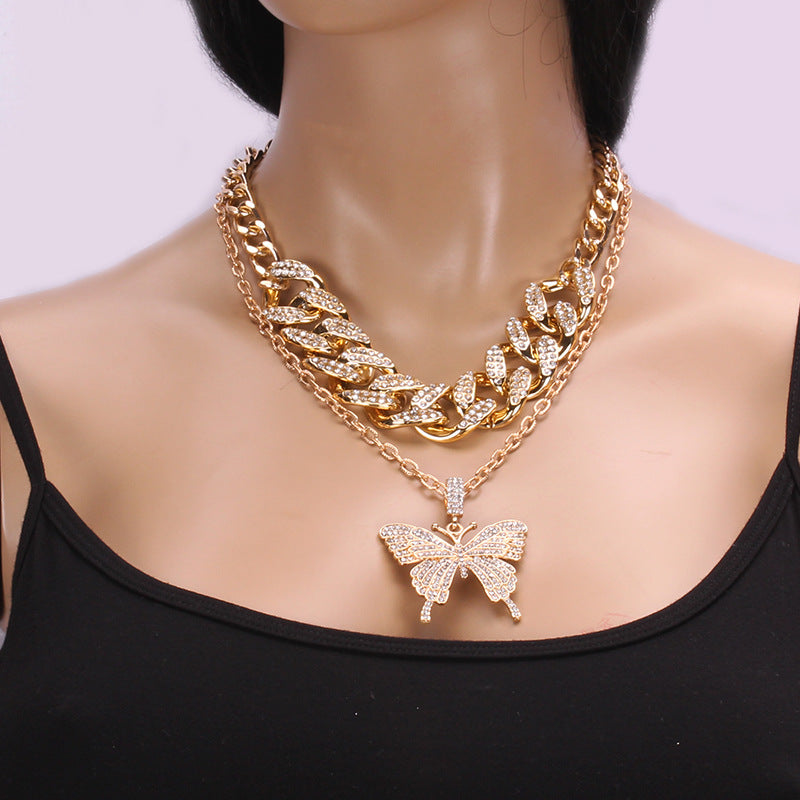 Cuba Chain Large Butterfly Necklace Gold One Size