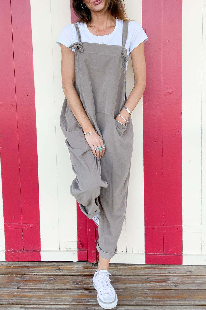 Casual Simplicity Solid Pocket Loose Jumpsuits Grey