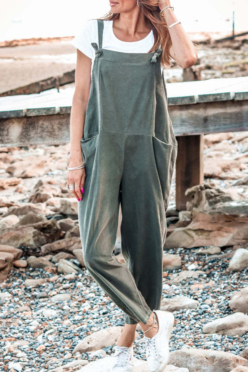 Casual Simplicity Solid Pocket Loose Jumpsuits Army Green