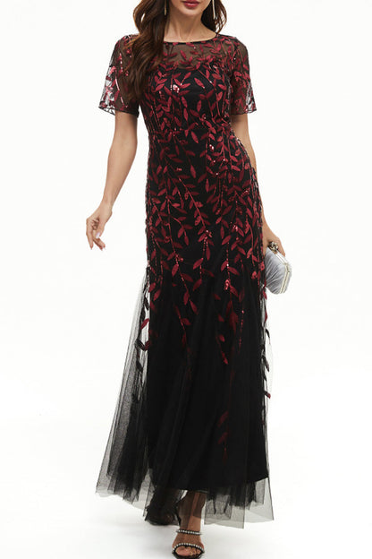 Celebrities Elegant Patchwork Sequins O Neck Evening Dress Dresses Black Red