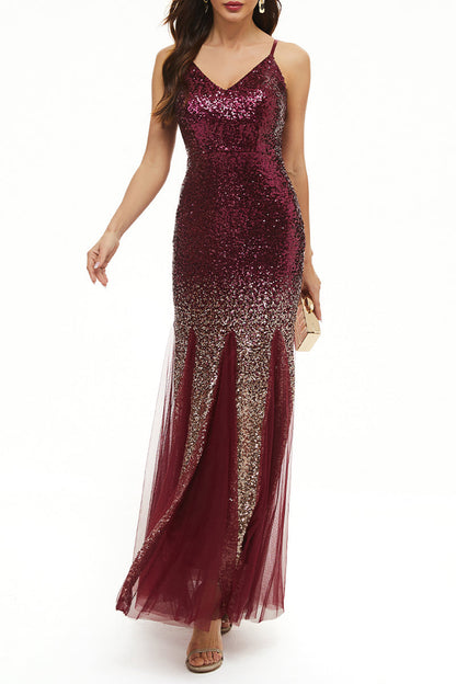 Sexy Formal Gradual Change Sequins V Neck Evening Dress Dresses Red