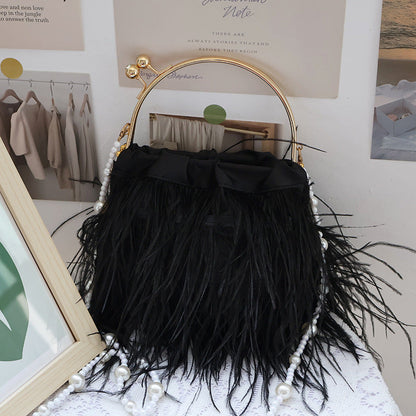 Casual Daily Party Solid Patchwork Feathers Bags Black One Size