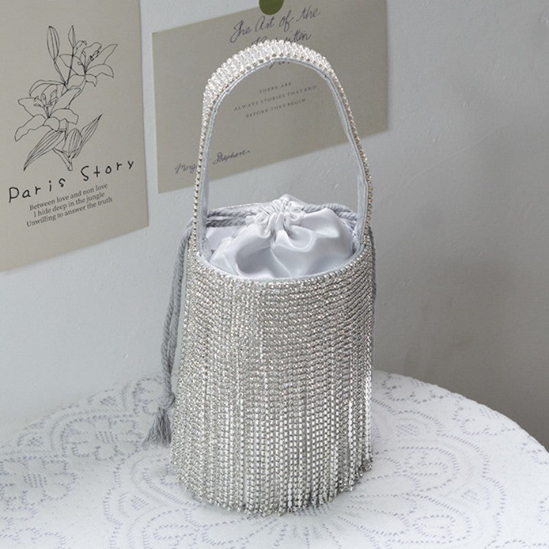 Casual Daily Party Patchwork Rhinestone Tassel Bags Silver One Size