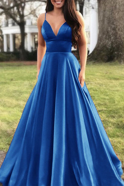 Elegant Formal Solid Solid Color V Neck Evening Dress Dresses(5 Colors) Blue