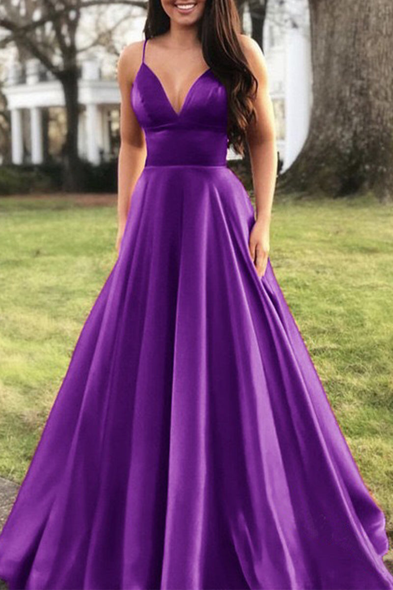 Elegant Formal Solid Solid Color V Neck Evening Dress Dresses(5 Colors) Purple