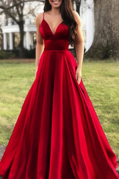 Elegant Formal Solid Solid Color V Neck Evening Dress Dresses(5 Colors) Red