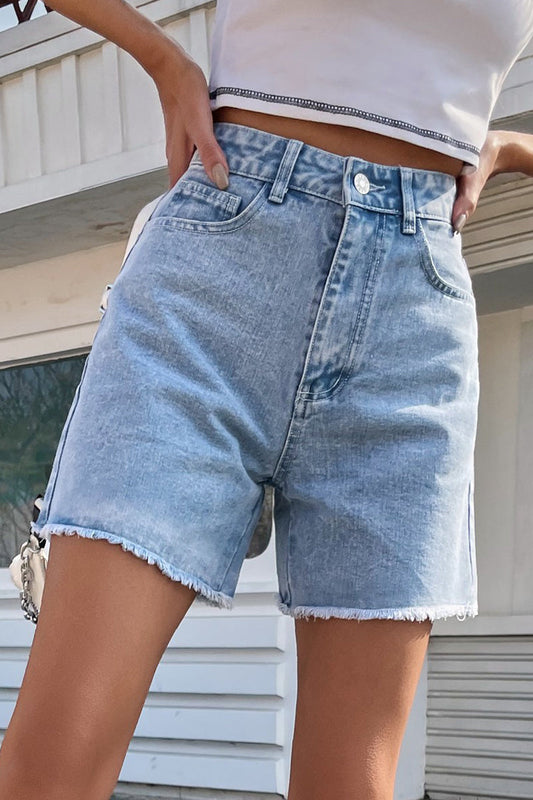 FRENCHY SOLID RAW HEM DENIM SHORTS(8 Colors) Baby Blue