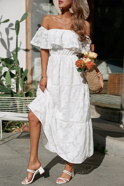 Sweet Elegant Solid Lace Off the Shoulder A Line Dresses(4 Colors) White