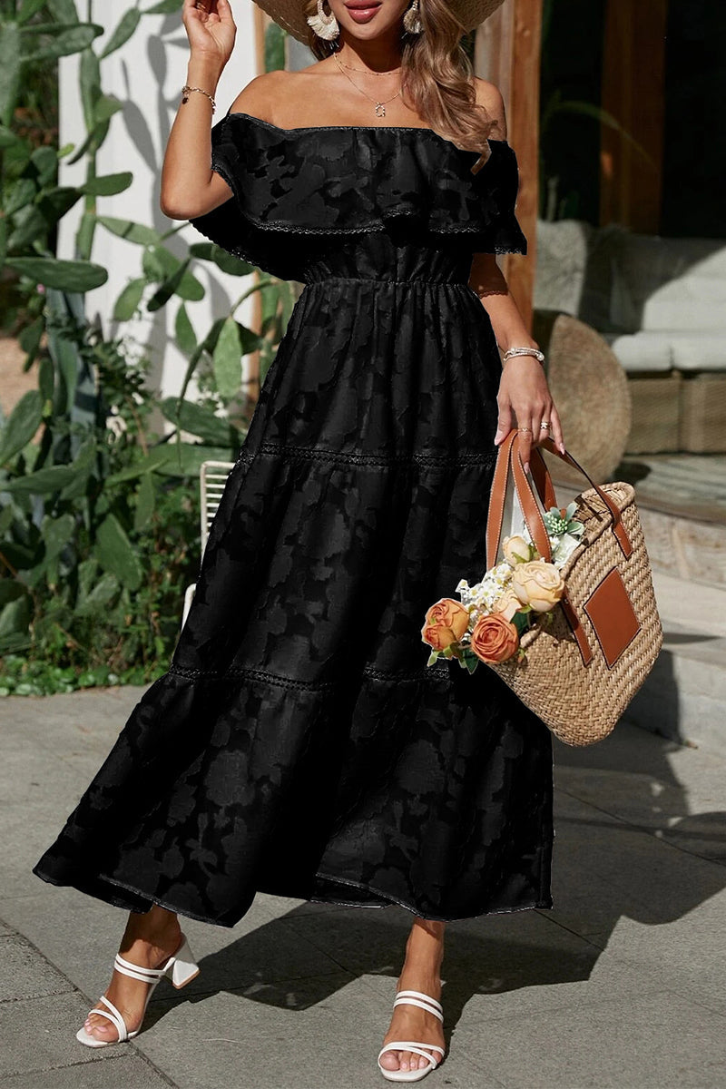 Sweet Elegant Solid Lace Off the Shoulder A Line Dresses(4 Colors) Black