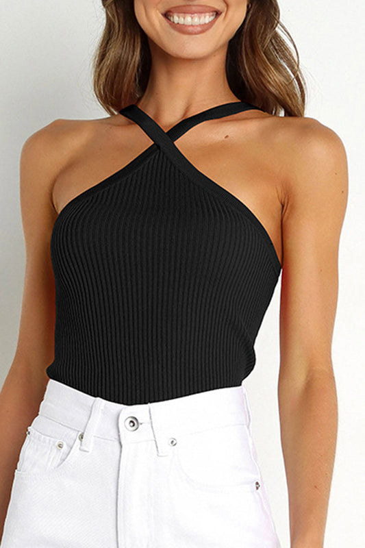 Sexy Simplicity Solid Solid Color Halter Tops(4 Colors) Black