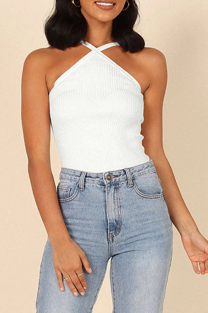 Sexy Simplicity Solid Solid Color Halter Tops(4 Colors) White