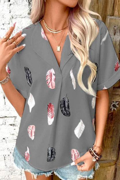 Casual Print Patchwork Turndown Collar Tops