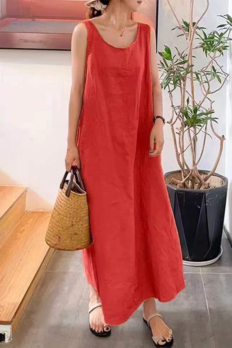 Casual Simplicity Solid Pocket O Neck Sleeveless Dress Dresses Red