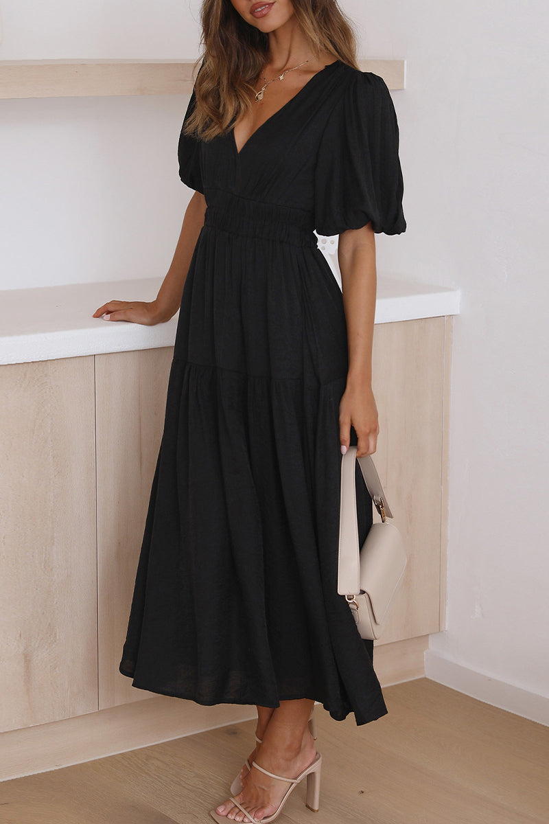 Elegant Solid V Neck A Line Dresses