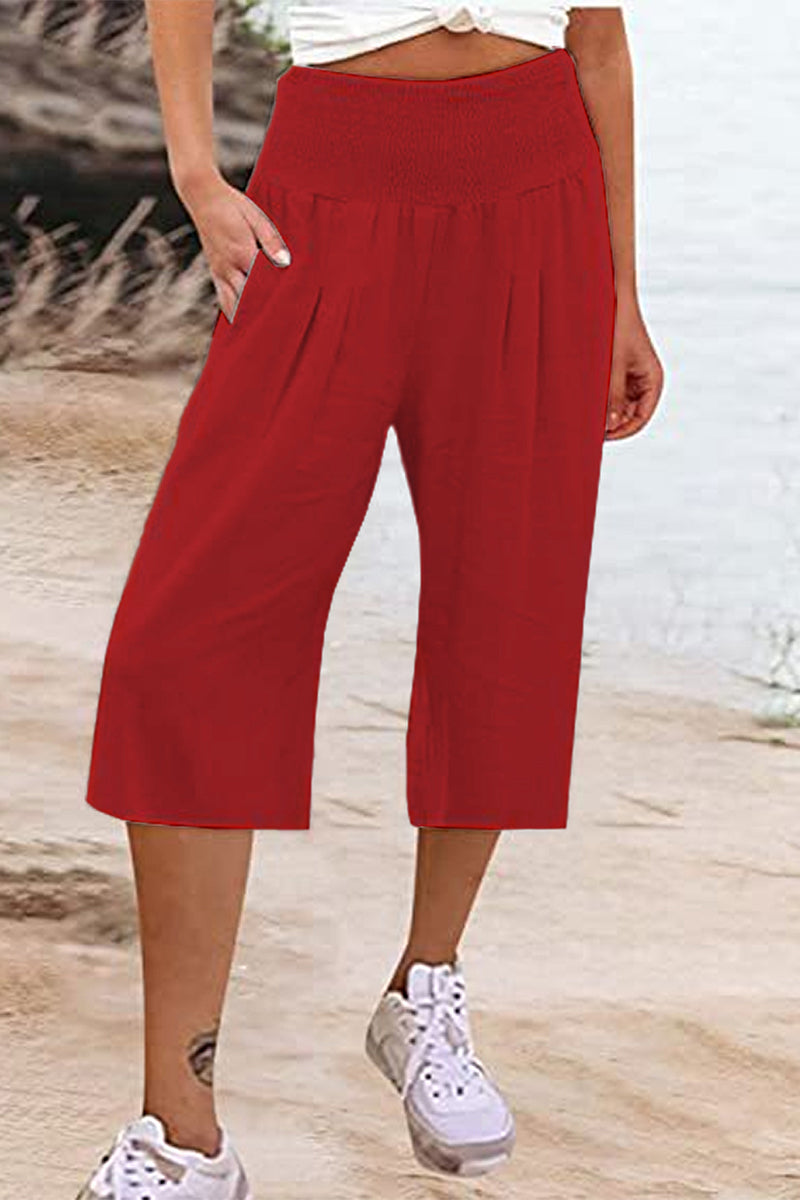 Casual Simplicity Solid Pocket Loose High Waist Wide Leg Solid Color Bottoms Watermelon Red