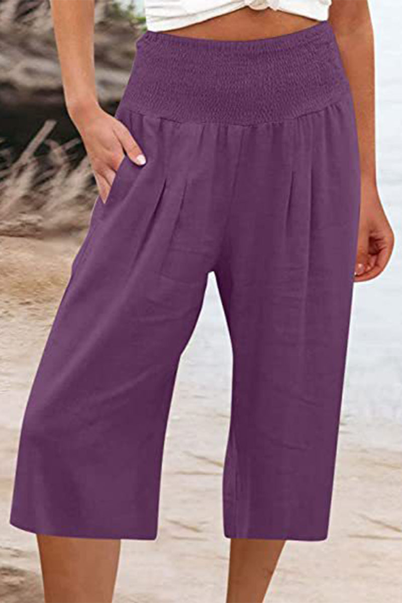 Casual Simplicity Solid Pocket Loose High Waist Wide Leg Solid Color Bottoms Purple