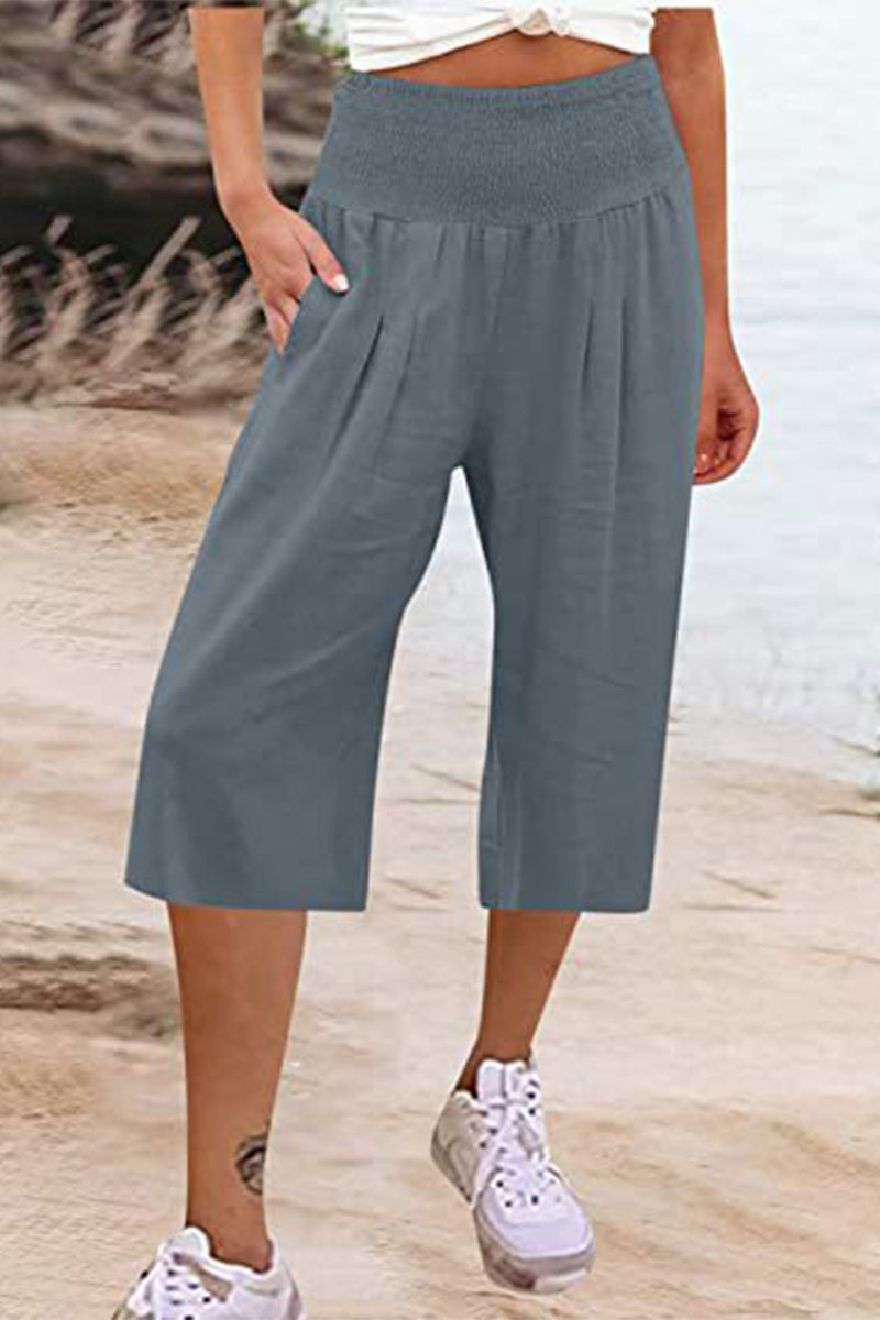 Casual Simplicity Solid Pocket Loose High Waist Wide Leg Solid Color Bottoms Grey