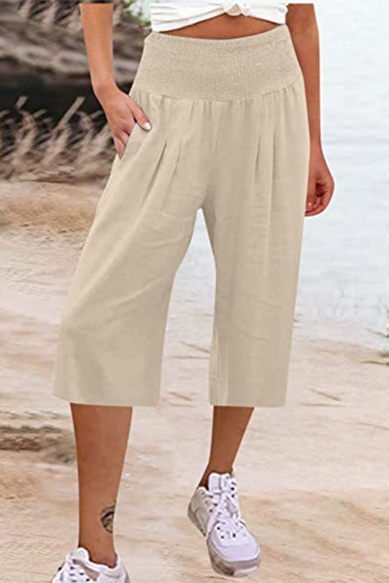 Casual Simplicity Solid Pocket Loose High Waist Wide Leg Solid Color Bottoms Apricot