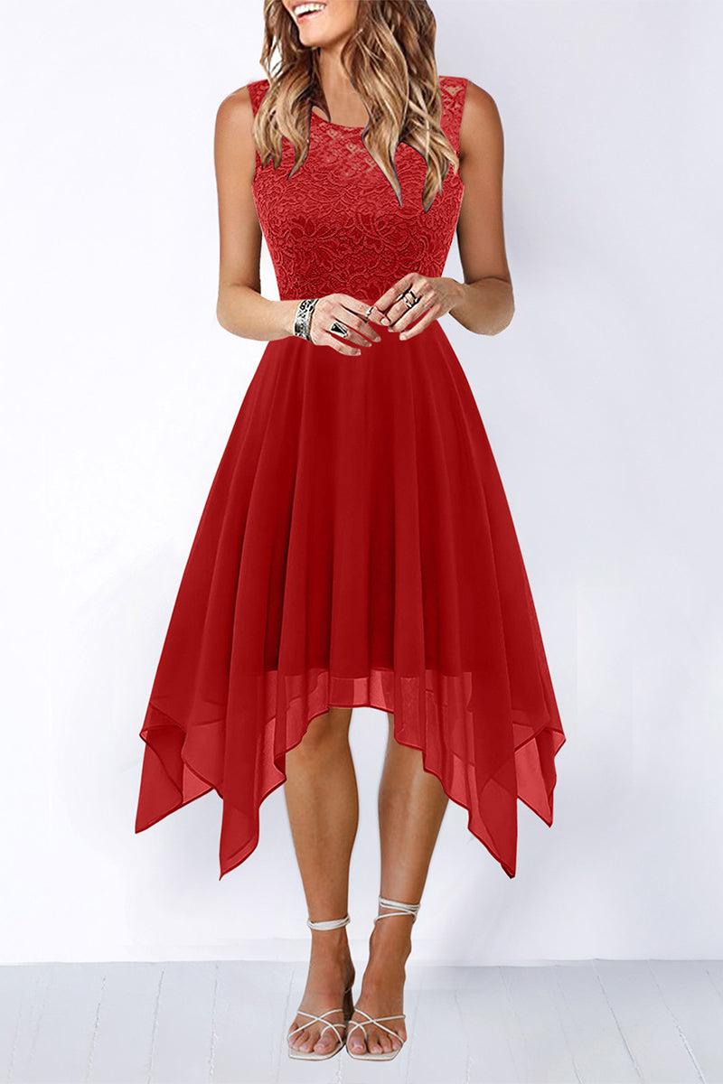 Elegant Formal Solid Asymmetrical O Neck Evening Dress Dresses(8 Colors) Red