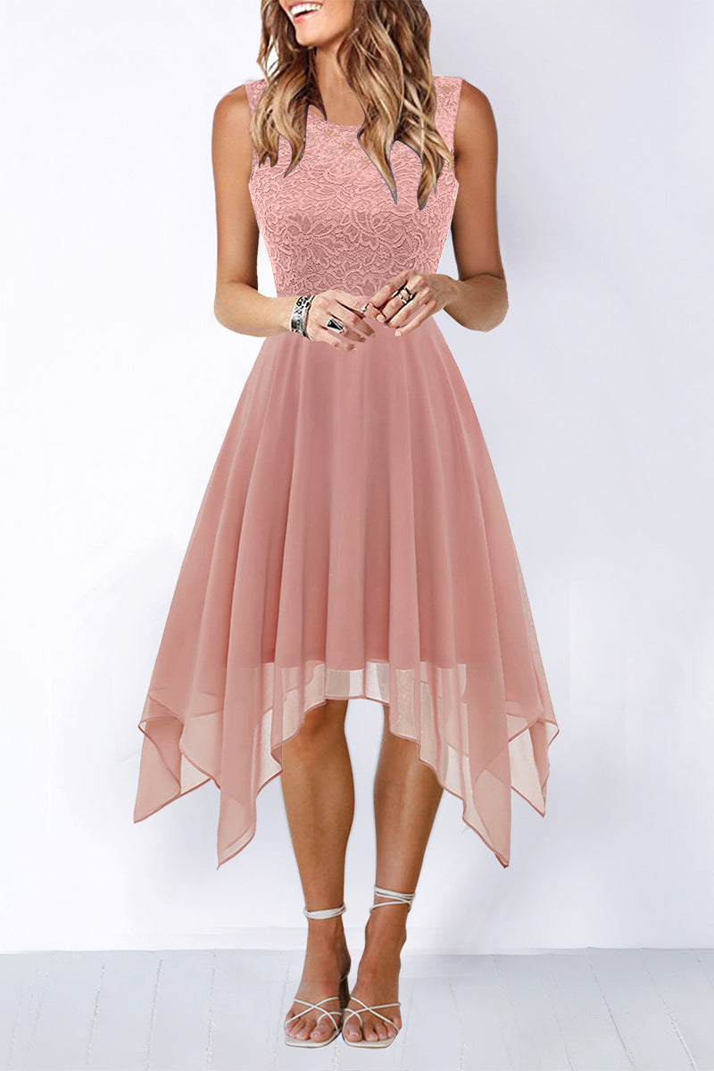 Elegant Formal Solid Asymmetrical O Neck Evening Dress Dresses(8 Colors) Pink