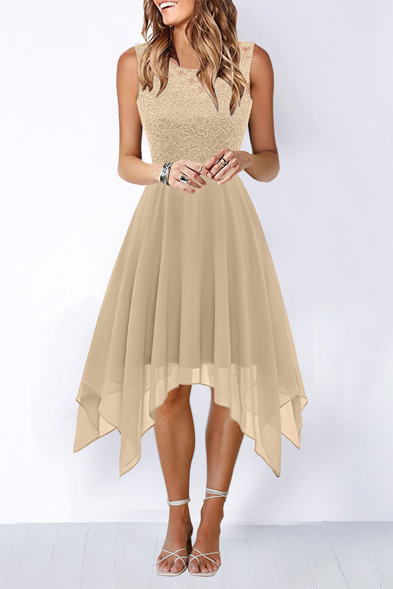 Elegant Formal Solid Asymmetrical O Neck Evening Dress Dresses(8 Colors) Khaki