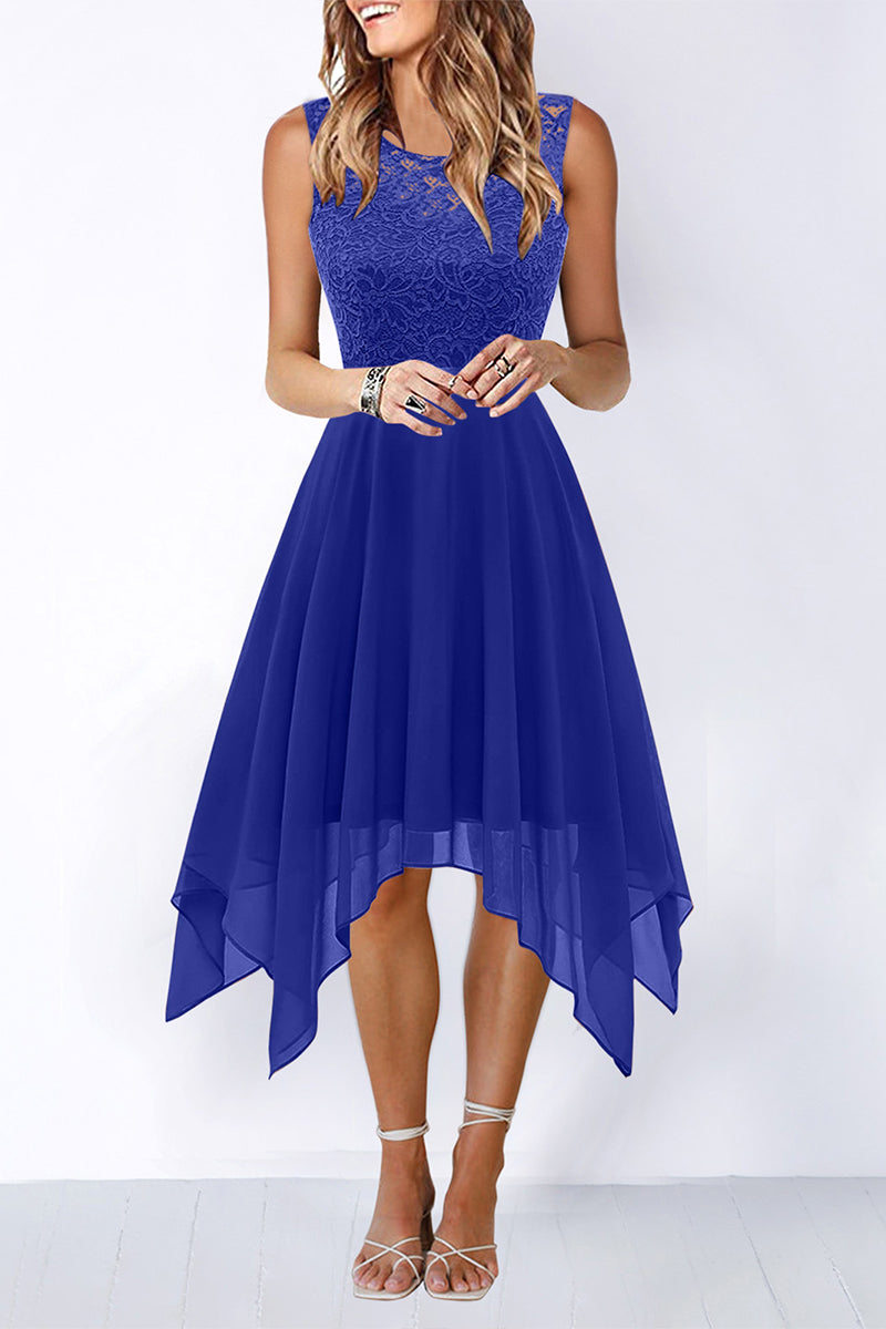 Elegant Formal Solid Asymmetrical O Neck Evening Dress Dresses(8 Colors) Royal Blue