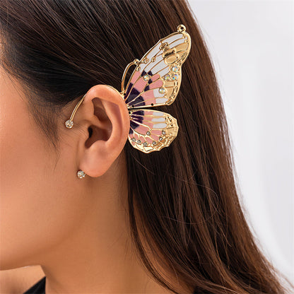 Casual Butterfly Patchwork Rhinestone Earrings Pink One Size