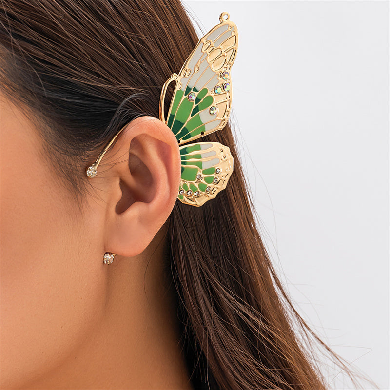 Casual Butterfly Patchwork Rhinestone Earrings Green One Size