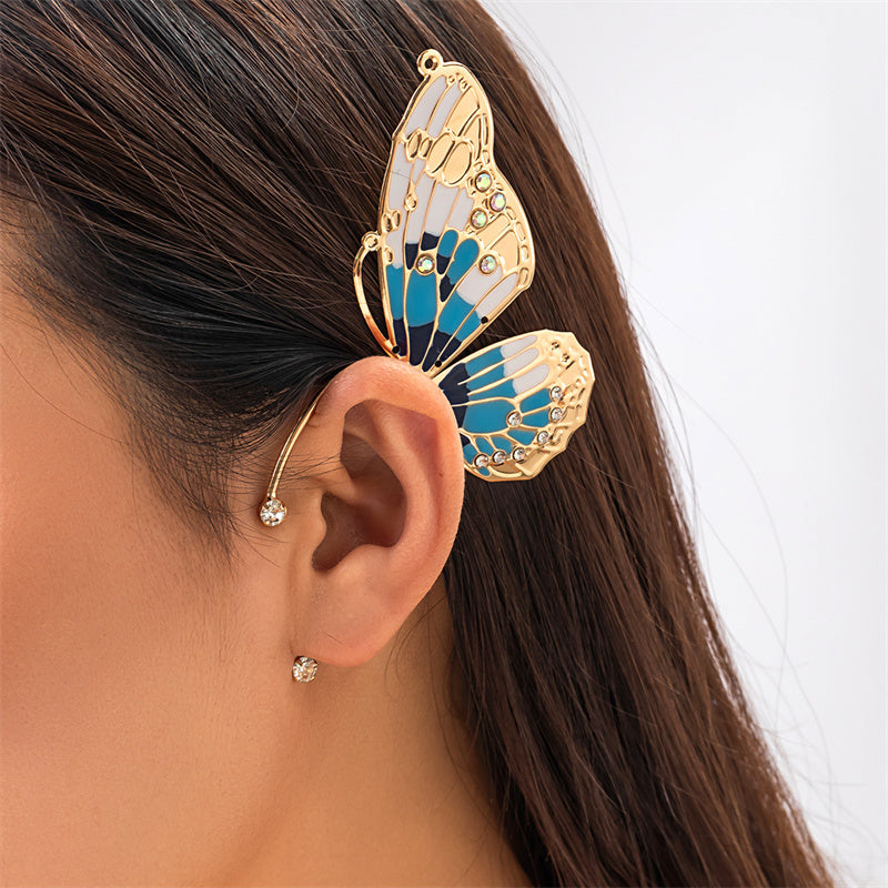 Casual Butterfly Patchwork Rhinestone Earrings Blue One Size