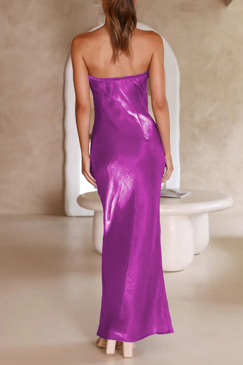 Celebrities Formal Solid Bright Silk Strapless Evening Dress Dresses(5 Colors)