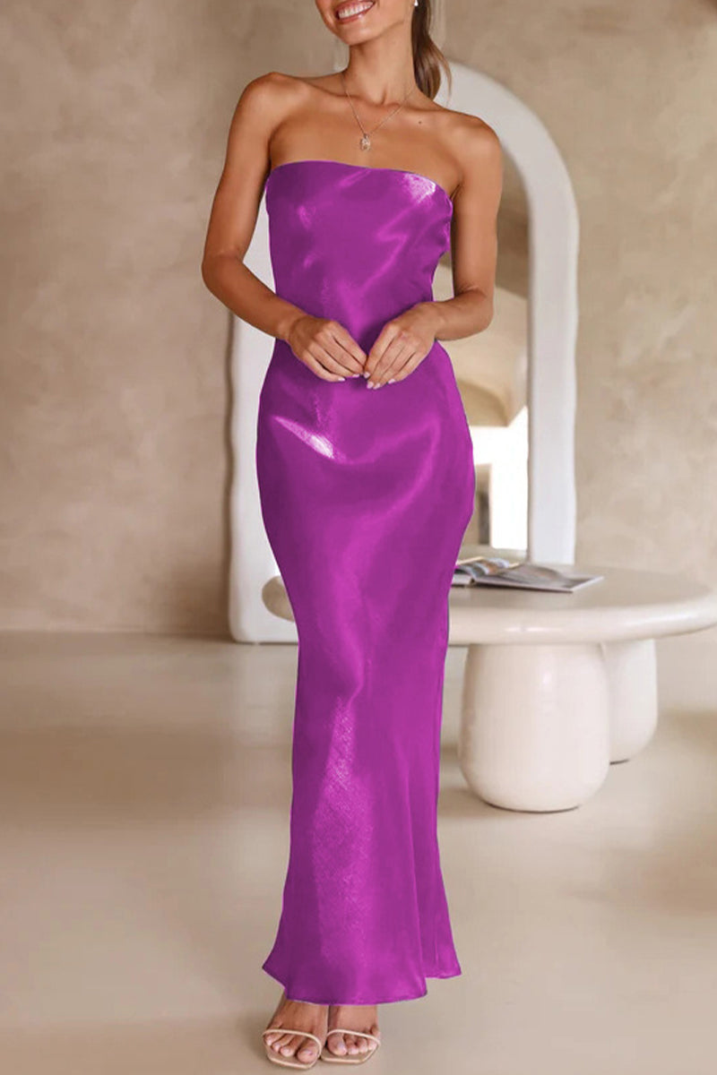 Celebrities Formal Solid Bright Silk Strapless Evening Dress Dresses(5 Colors) Purple