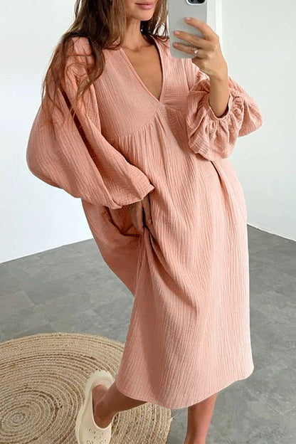 Casual Living Solid Pocket V Neck Long Sleeve Dresses