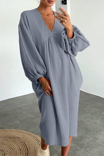 Casual Living Solid Pocket V Neck Long Sleeve Dresses Grey