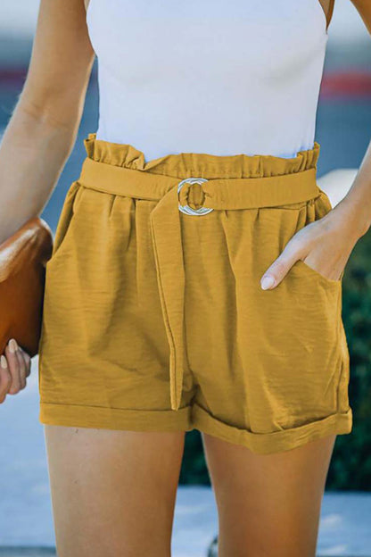 Casual Solid Pocket Loose High Waist Straight Solid Color Bottoms Yellow