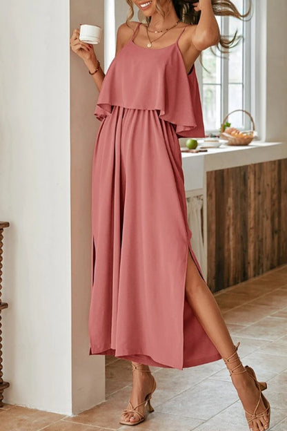 Sweet Elegant Solid Flounce U Neck Straight Jumpsuits