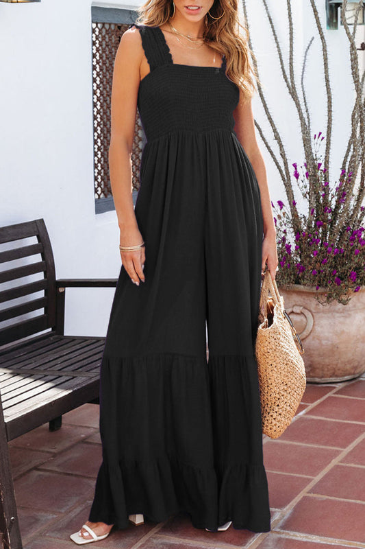 Casual Solid Fold Loose Jumpsuits Black