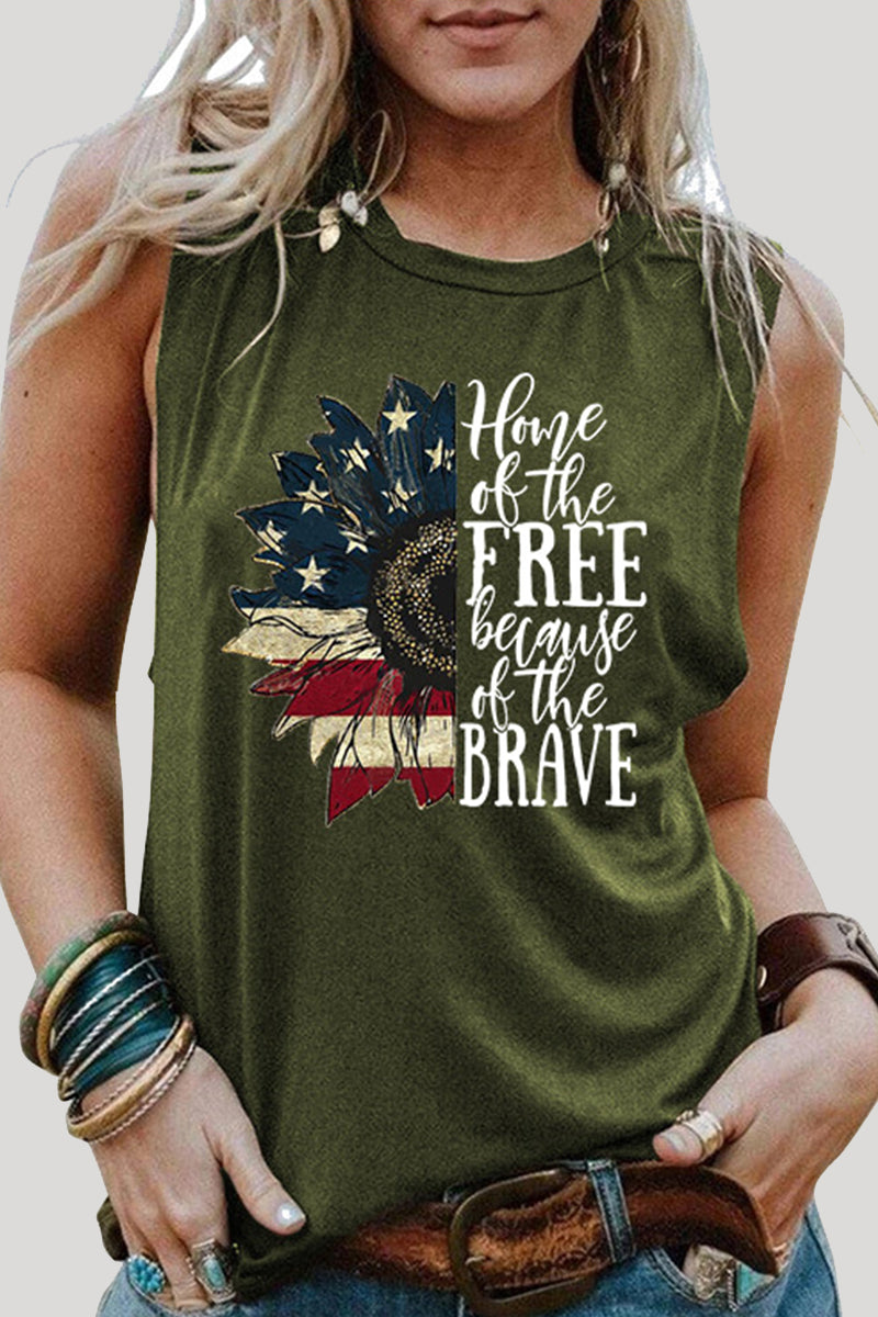 Casual Print Patchwork O Neck Tops(7 Colors) Army Green