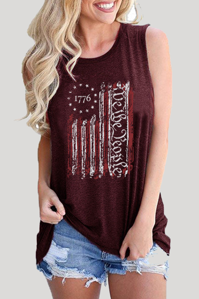 Casual Print Patchwork O Neck Tops(9 Colors) Burgundy