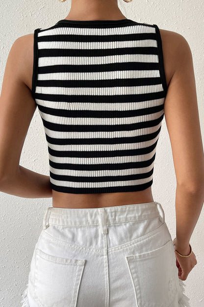 Sexy Striped Asymmetrical O Neck Tops